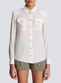 Chemise en crêpe à boutons dorés - Blanc