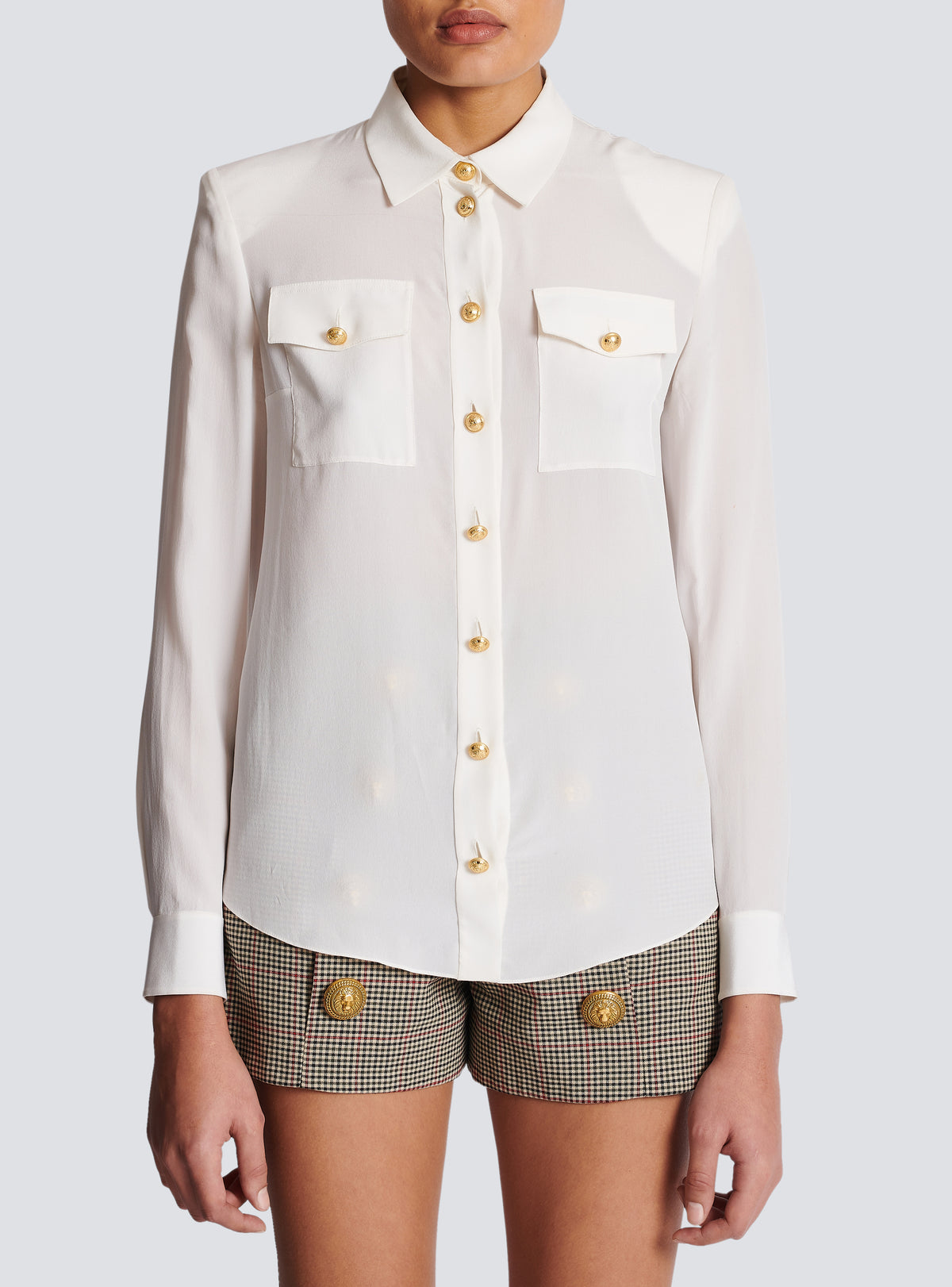 Chemise en crêpe à boutons dorés - Blanc