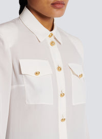 Chemise en crêpe à boutons dorés - Blanc