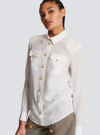 Chemise en crêpe à boutons dorés - Blanc