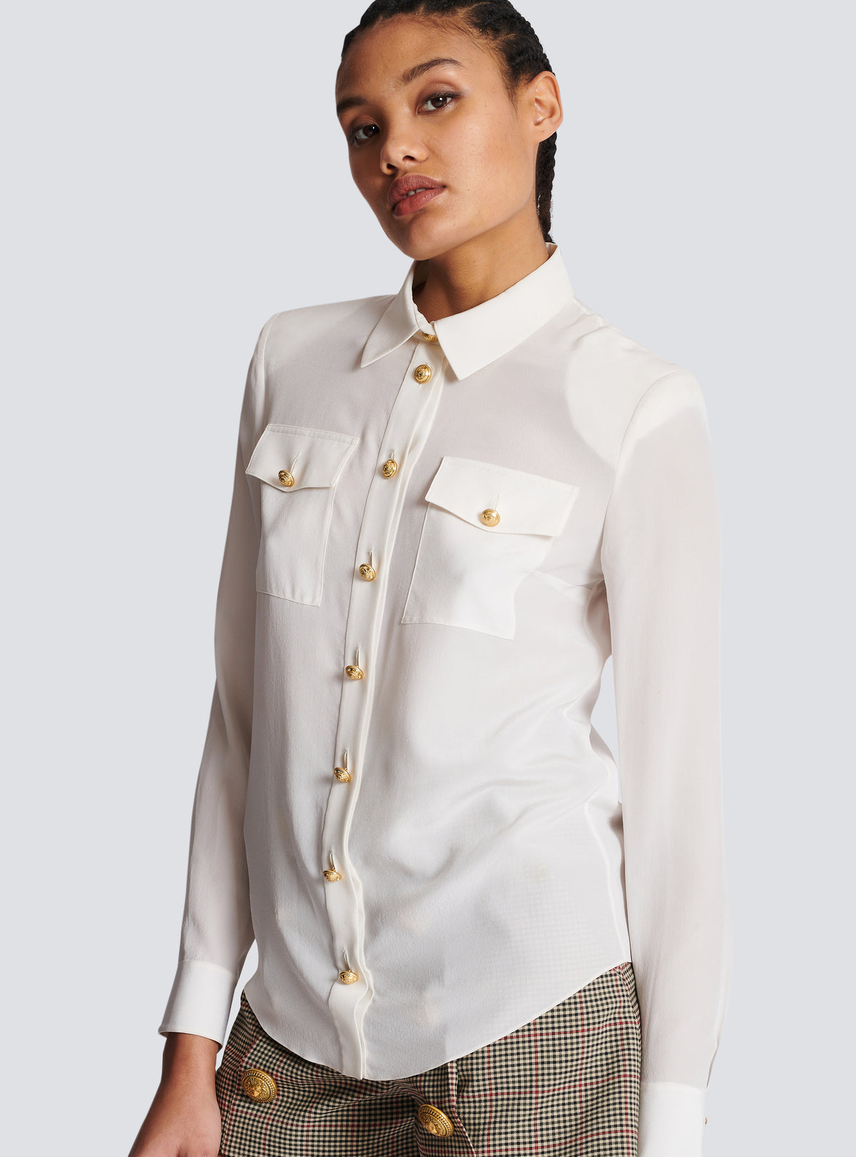 Chemise en crêpe à boutons dorés - Blanc