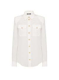 Chemise en crêpe à boutons dorés - Blanc