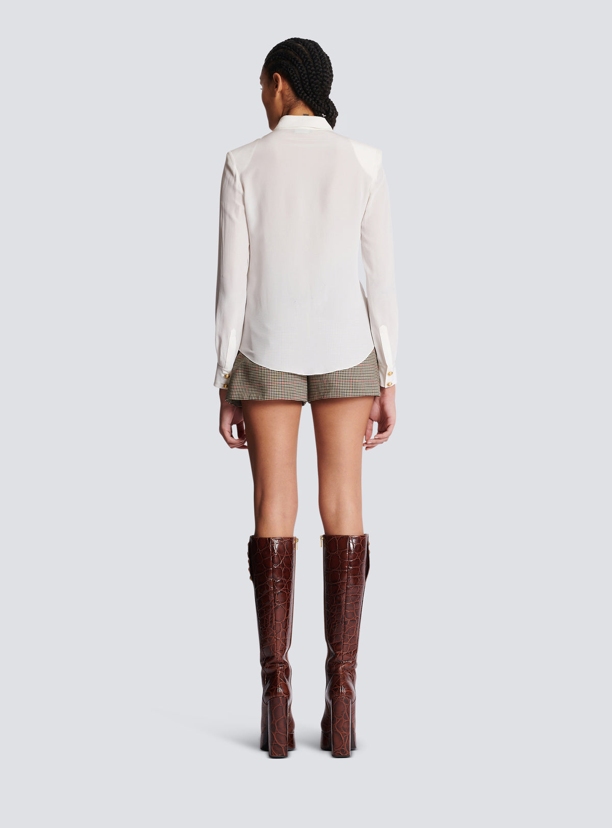 Chemise en crêpe à boutons dorés - Blanc