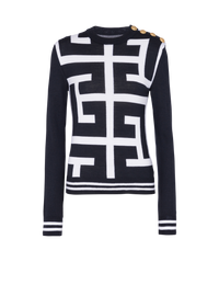 Pull en maille maxi monogramme - Blanc & Bleu Marine Foncé