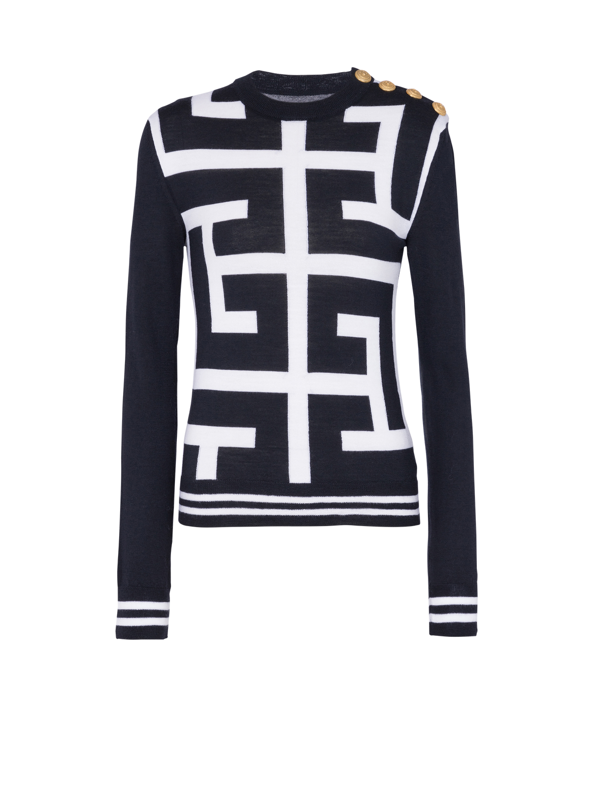 Pull en maille maxi monogramme - Blanc & Bleu Marine Foncé