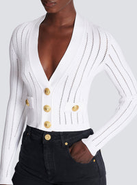 Cropped knit cardigan - White