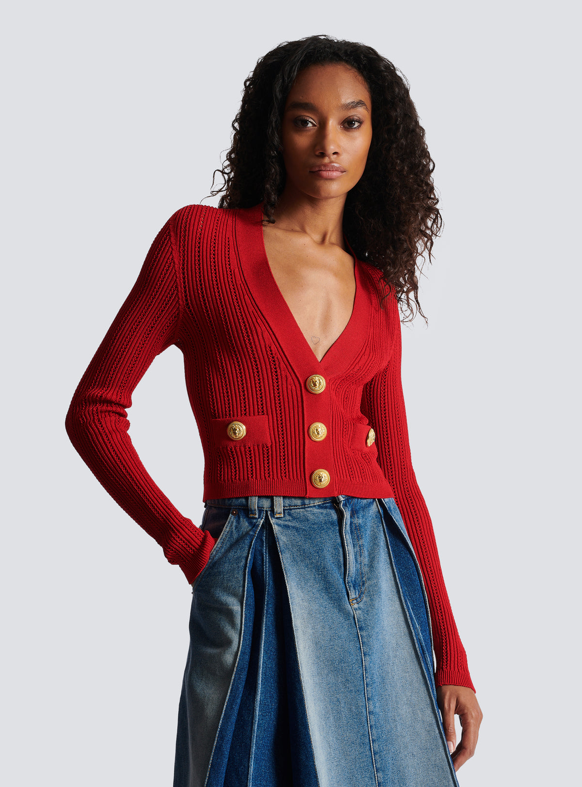 Cardigan court en maille - Rouge Vif