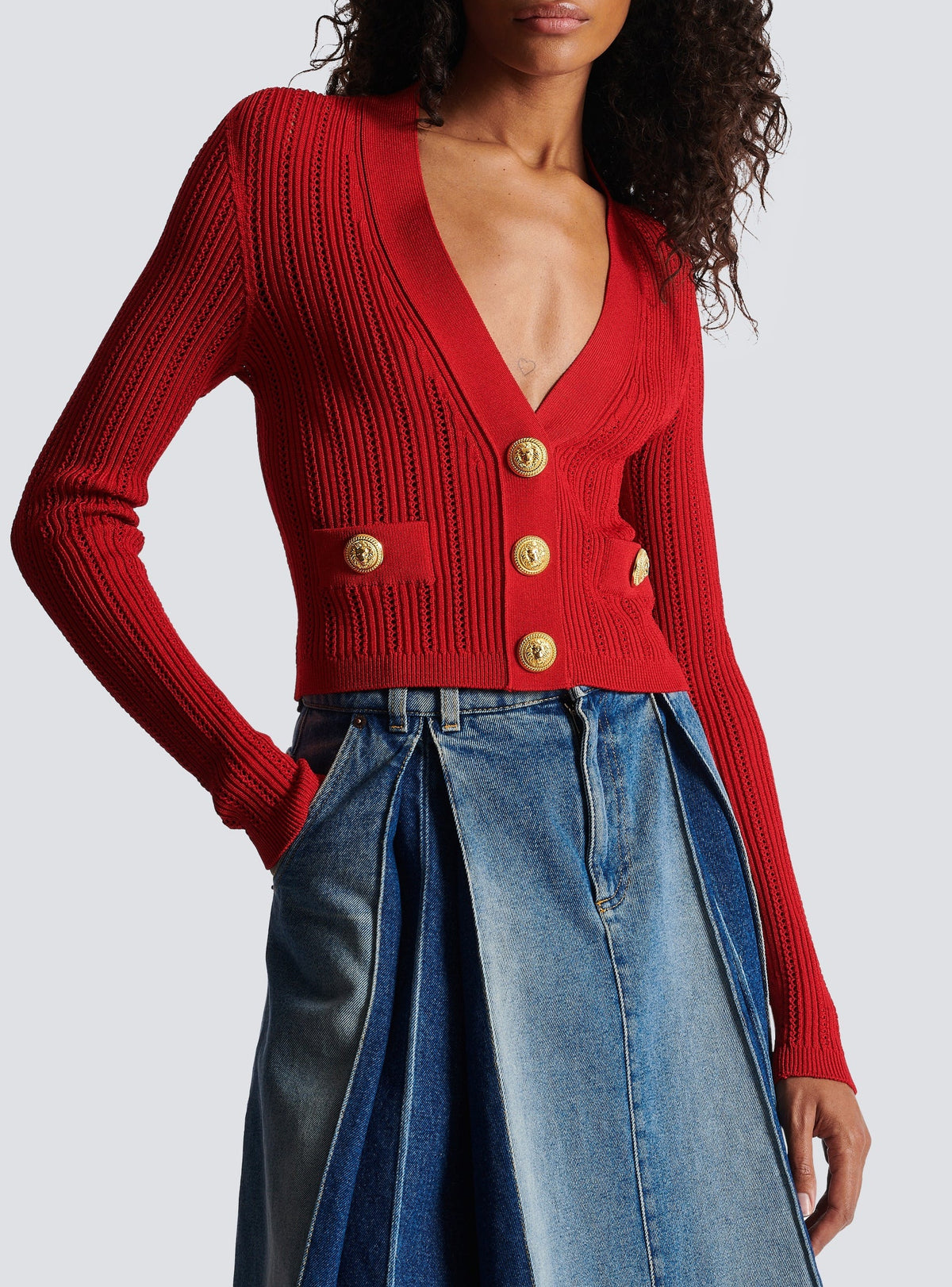 Cardigan court en maille - Rouge Vif