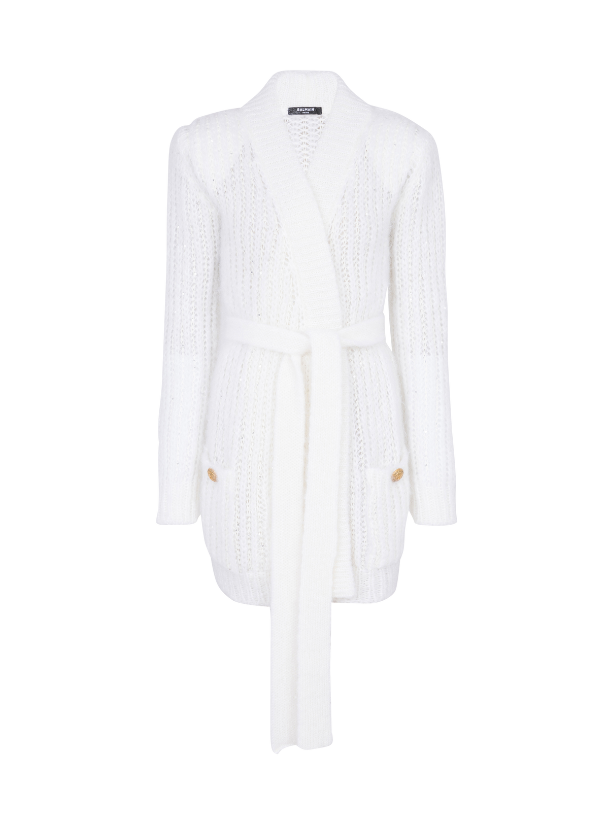 Cardigan ceinturé en mohair pailleté - Naturel