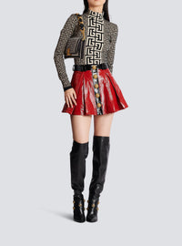 Pleated short leather skirt - Red & Black