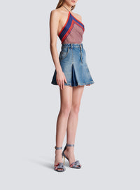 Pleated short denim skirt - Jean Blue