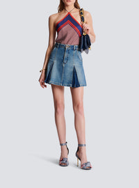 Pleated short denim skirt - Jean Blue