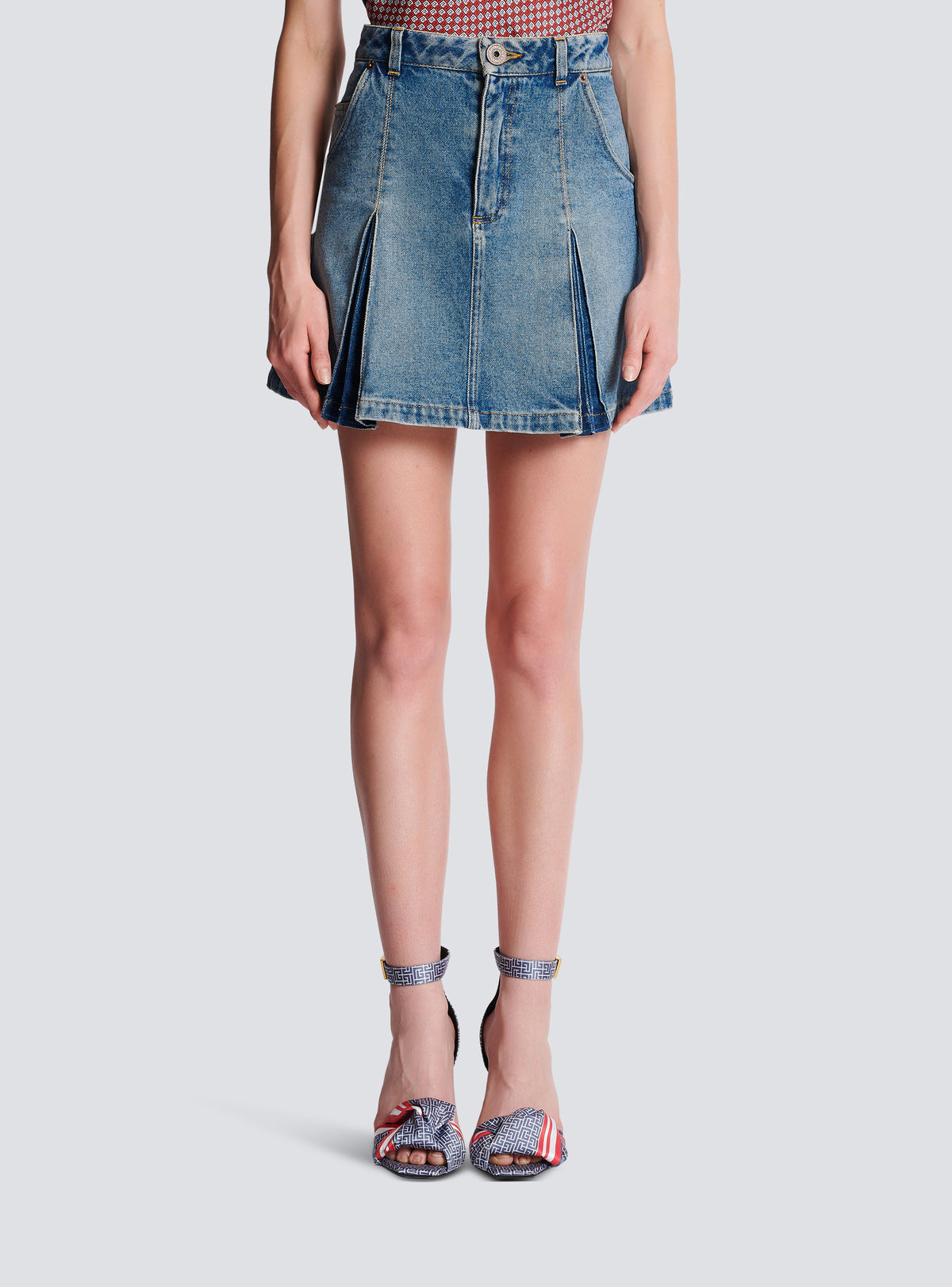 Jupe plissée en denim - Bleu Jean
