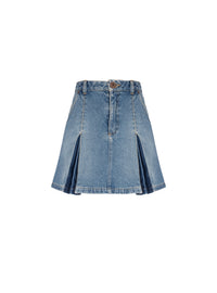Pleated short denim skirt - Jean Blue