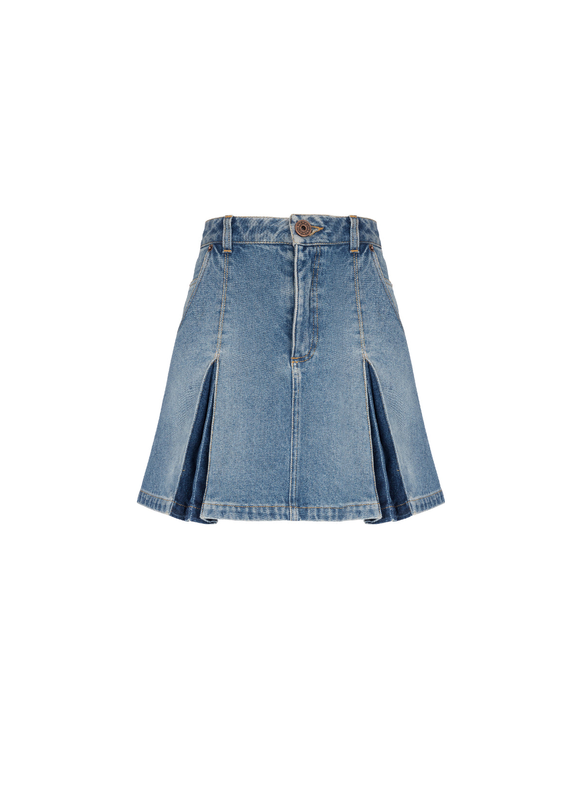 Pleated short denim skirt - Jean Blue