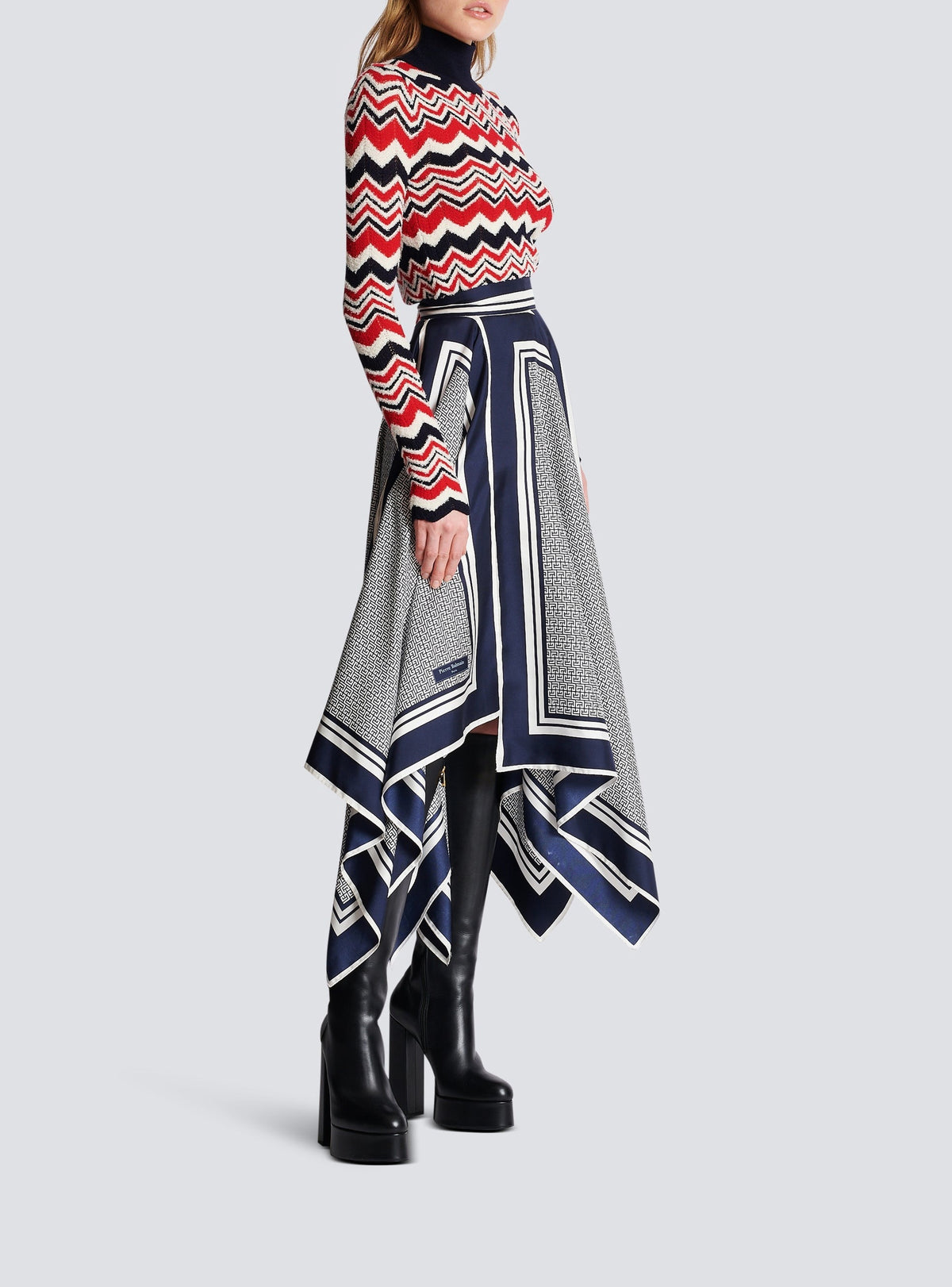 Silk midi skirt - Navy Blue & White