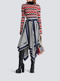 Silk midi skirt - Navy Blue & White