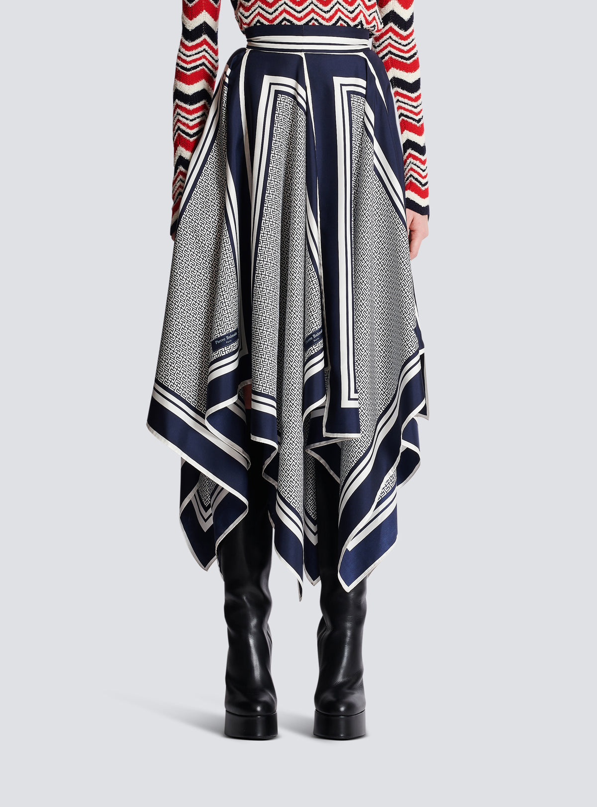 Jupe foulard imprimé monogramme - Bleu Marine & Blanc