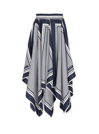 Silk midi skirt - Navy Blue & White
