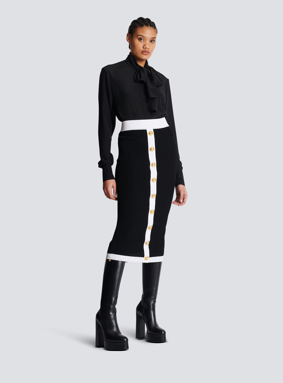 Jupe midi en maille - Noir & Blanc