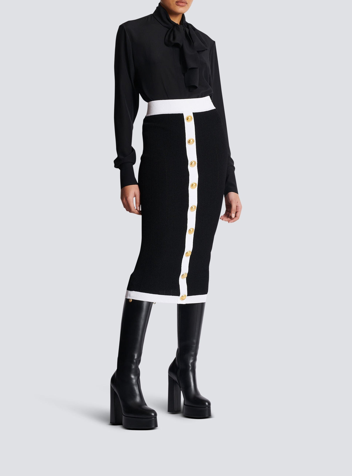 Jupe midi en maille - Noir & Blanc