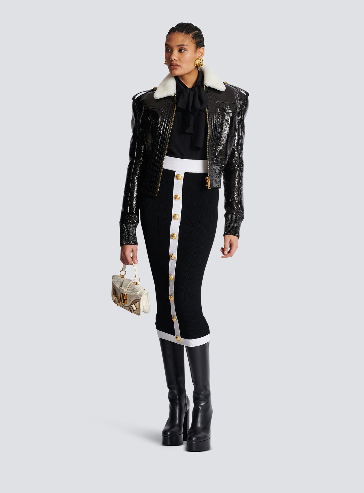 Jupe midi en maille - Noir & Blanc