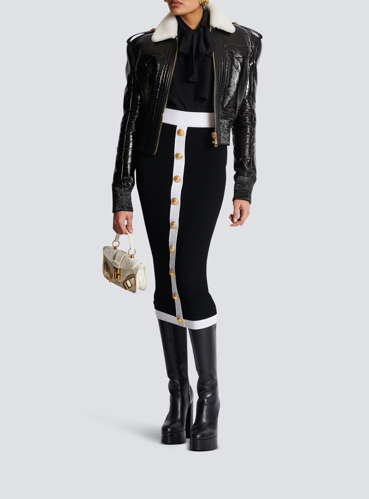 Jupe midi en maille - Noir & Blanc