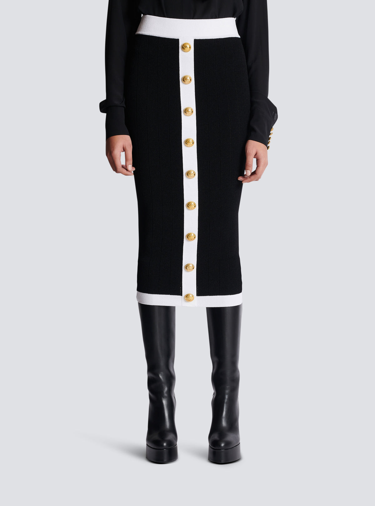 Jupe midi en maille - Noir & Blanc