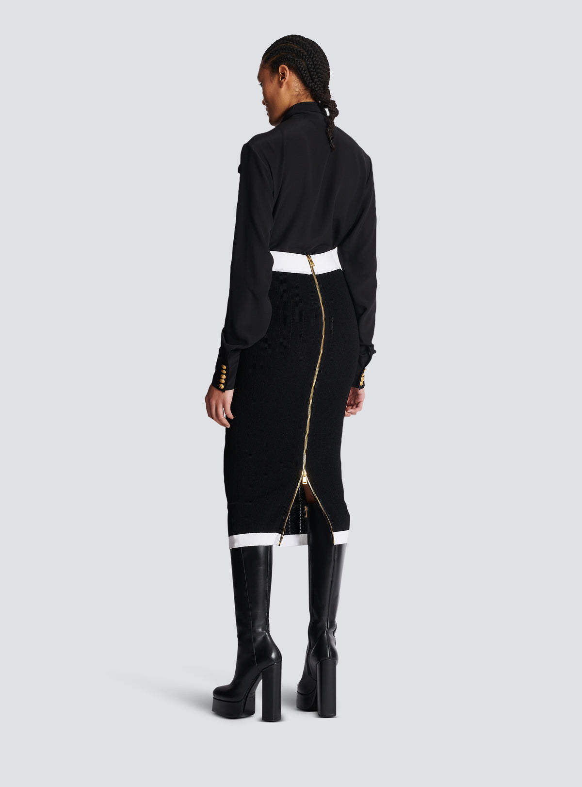 Jupe midi en maille - Noir & Blanc
