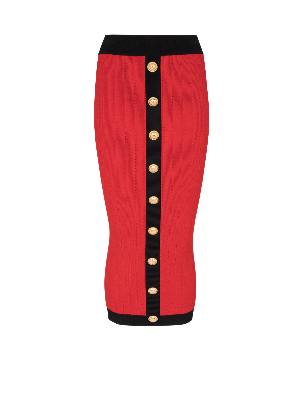 Jupe midi en maille - Rouge Vif & Noir