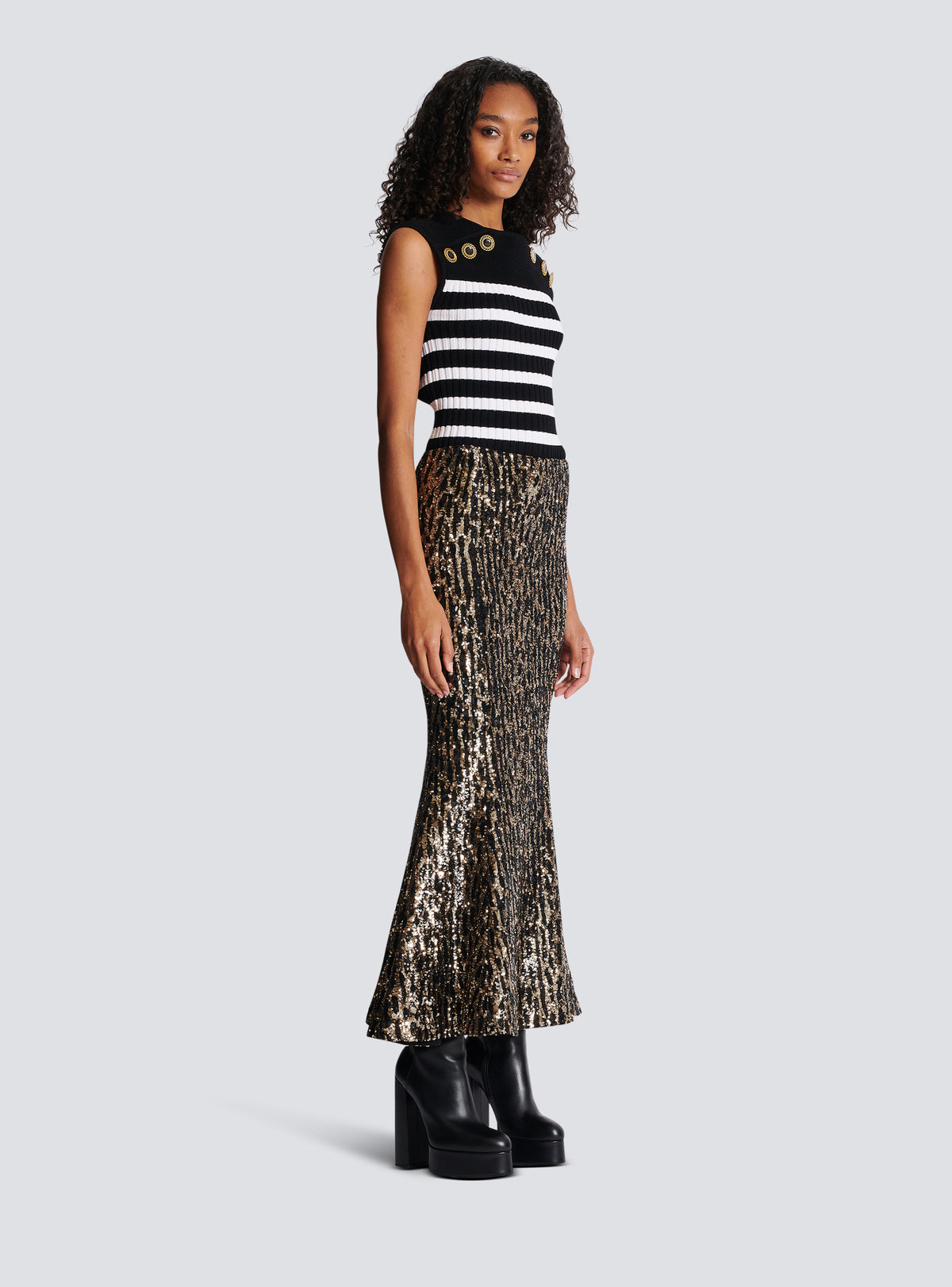 Jupe longue brodée de sequins - Or & Noir
