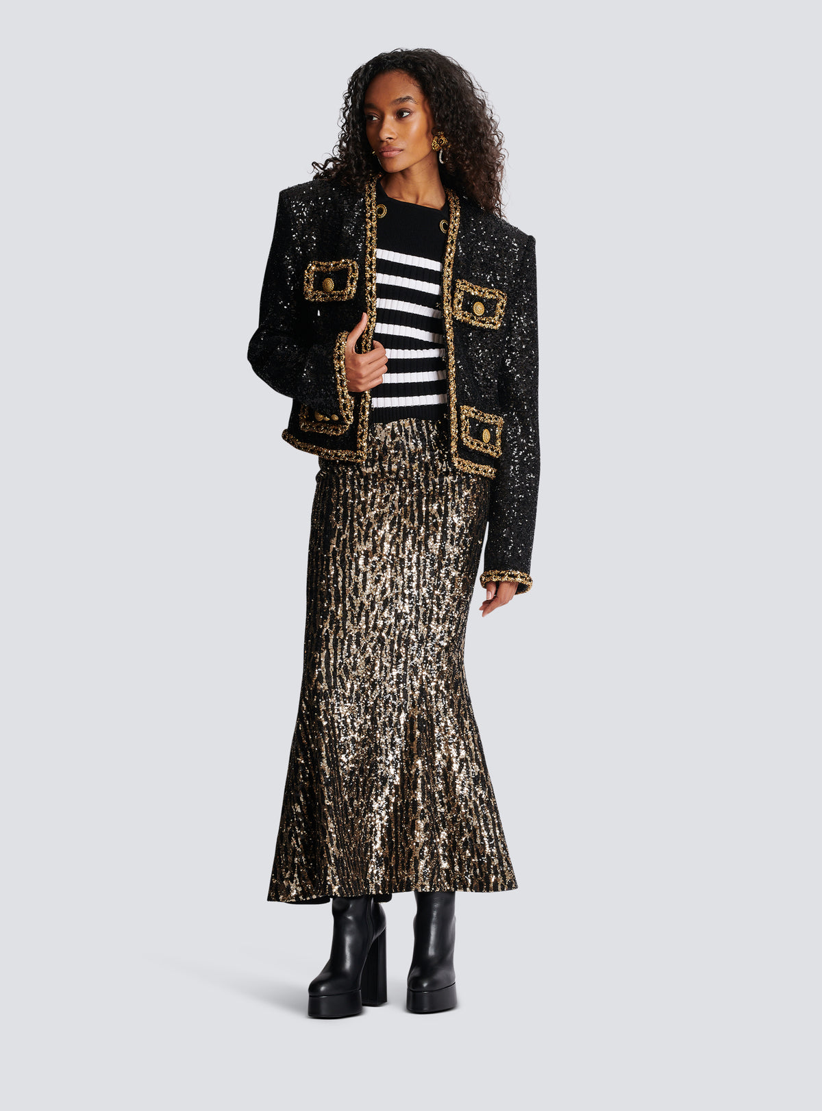 Jupe longue brodée de sequins - Or & Noir