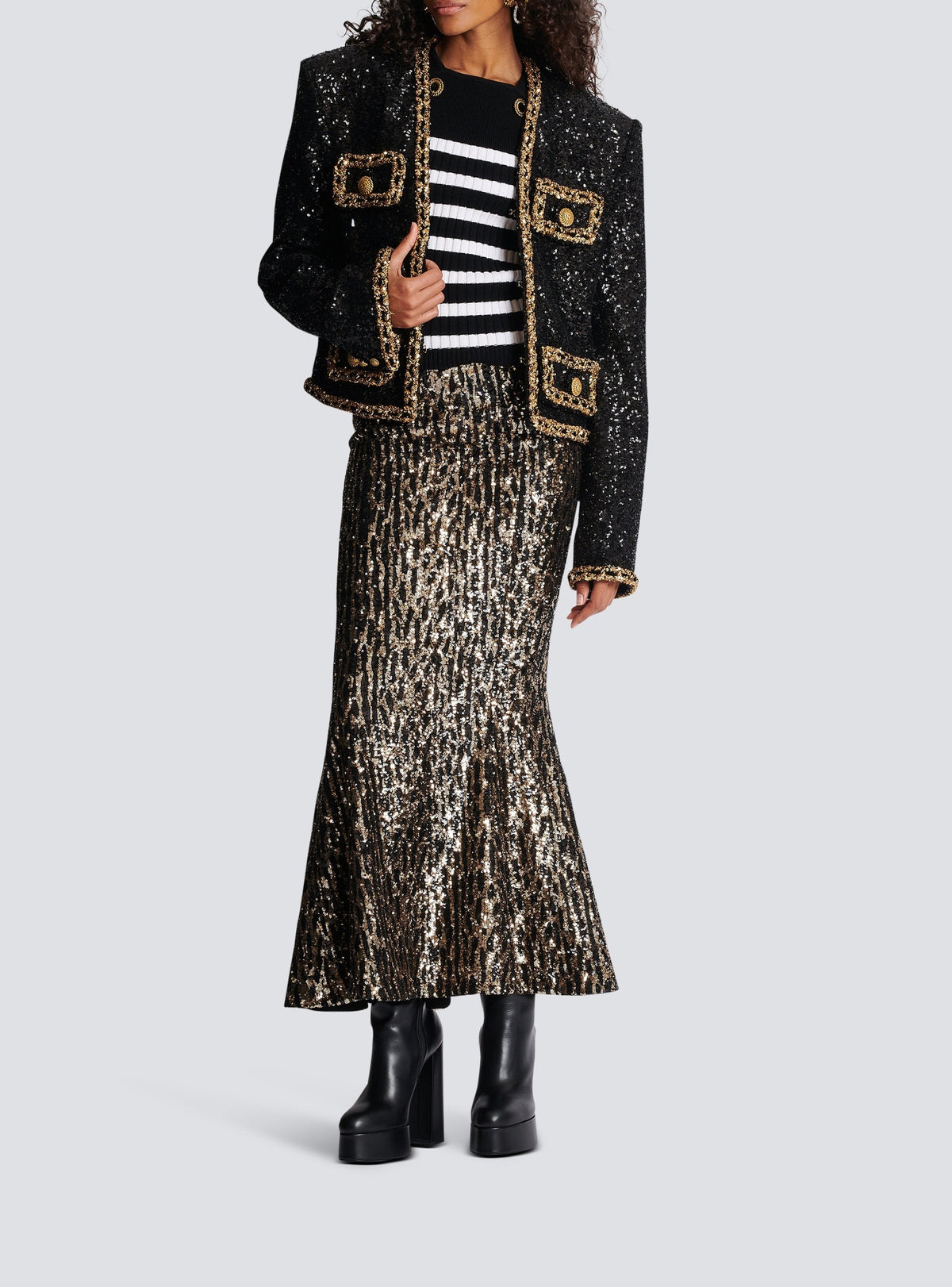 Jupe longue brodée de sequins - Or & Noir