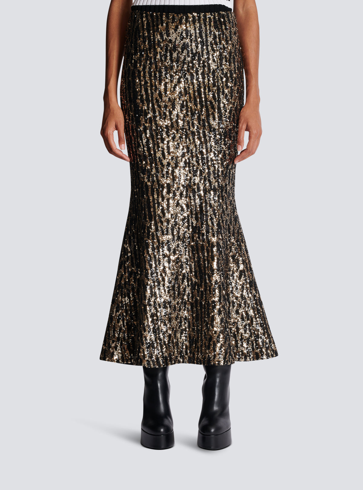 Jupe longue brodée de sequins - Or & Noir