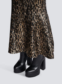Jupe longue brodée de sequins - Or & Noir