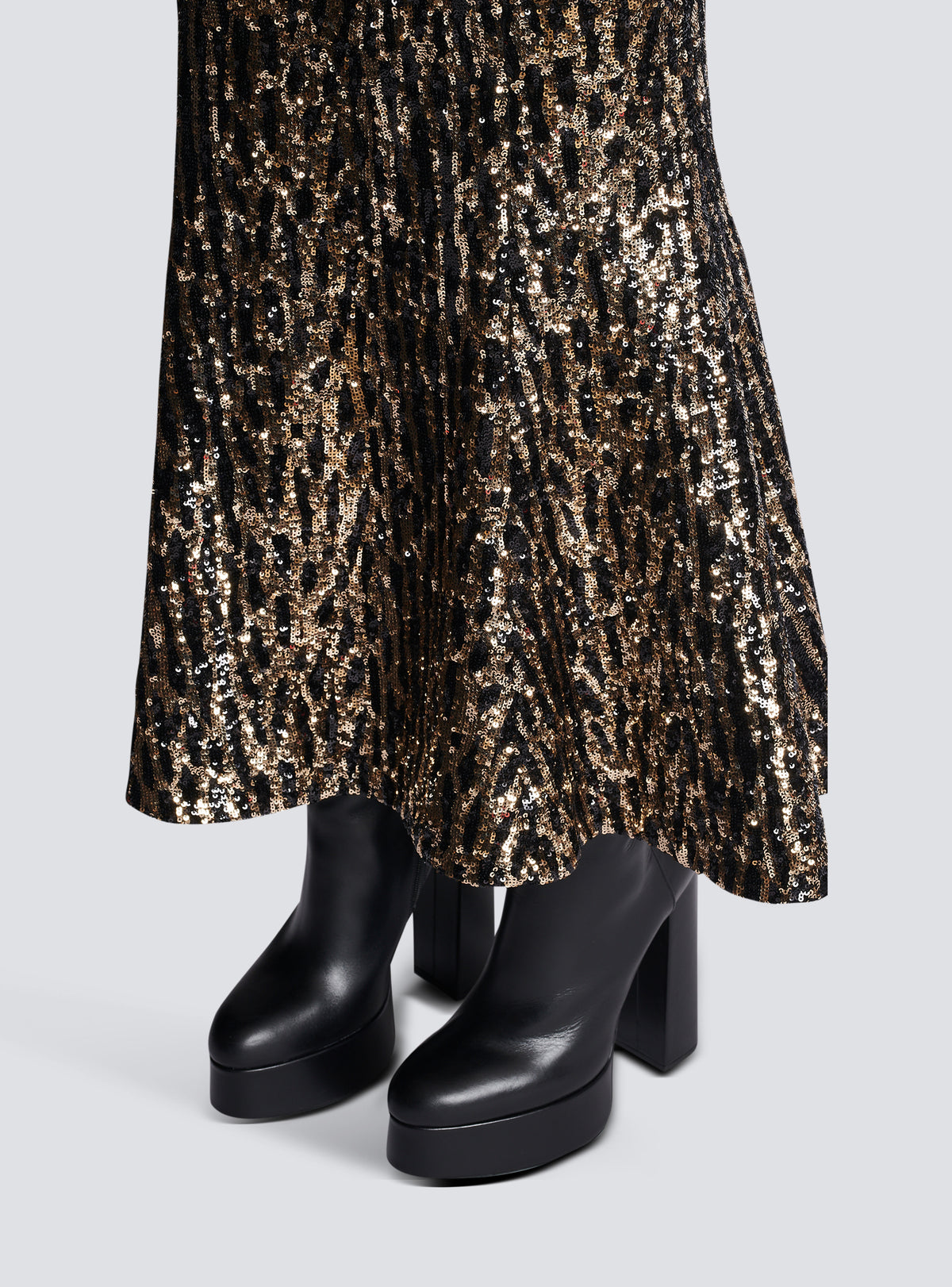 Jupe longue brodée de sequins - Or & Noir