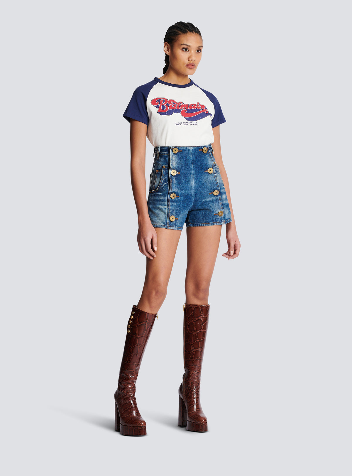 Short en denim à boutons - Bleu Jean