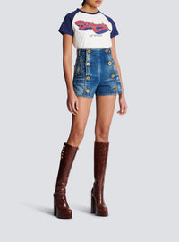 Short à boutons en denim à boutons - Bleu Jean