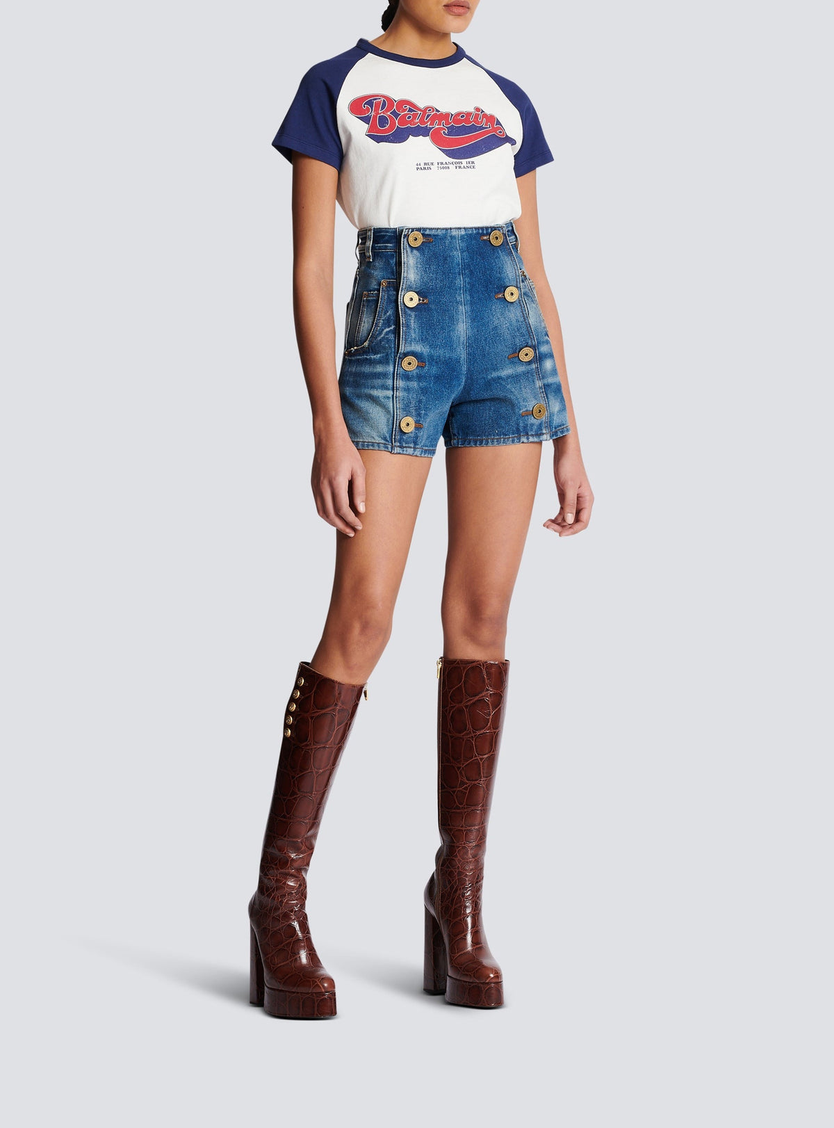 Short à boutons en denim à boutons - Bleu Jean