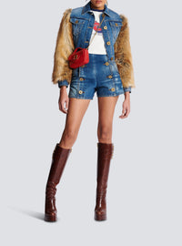 Short à boutons en denim à boutons - Bleu Jean