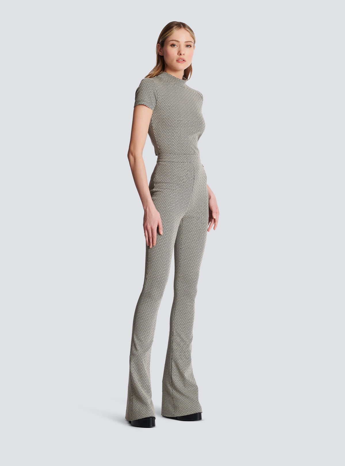 Pantalon flare en jacquard monogramme - Ivoire & Noir