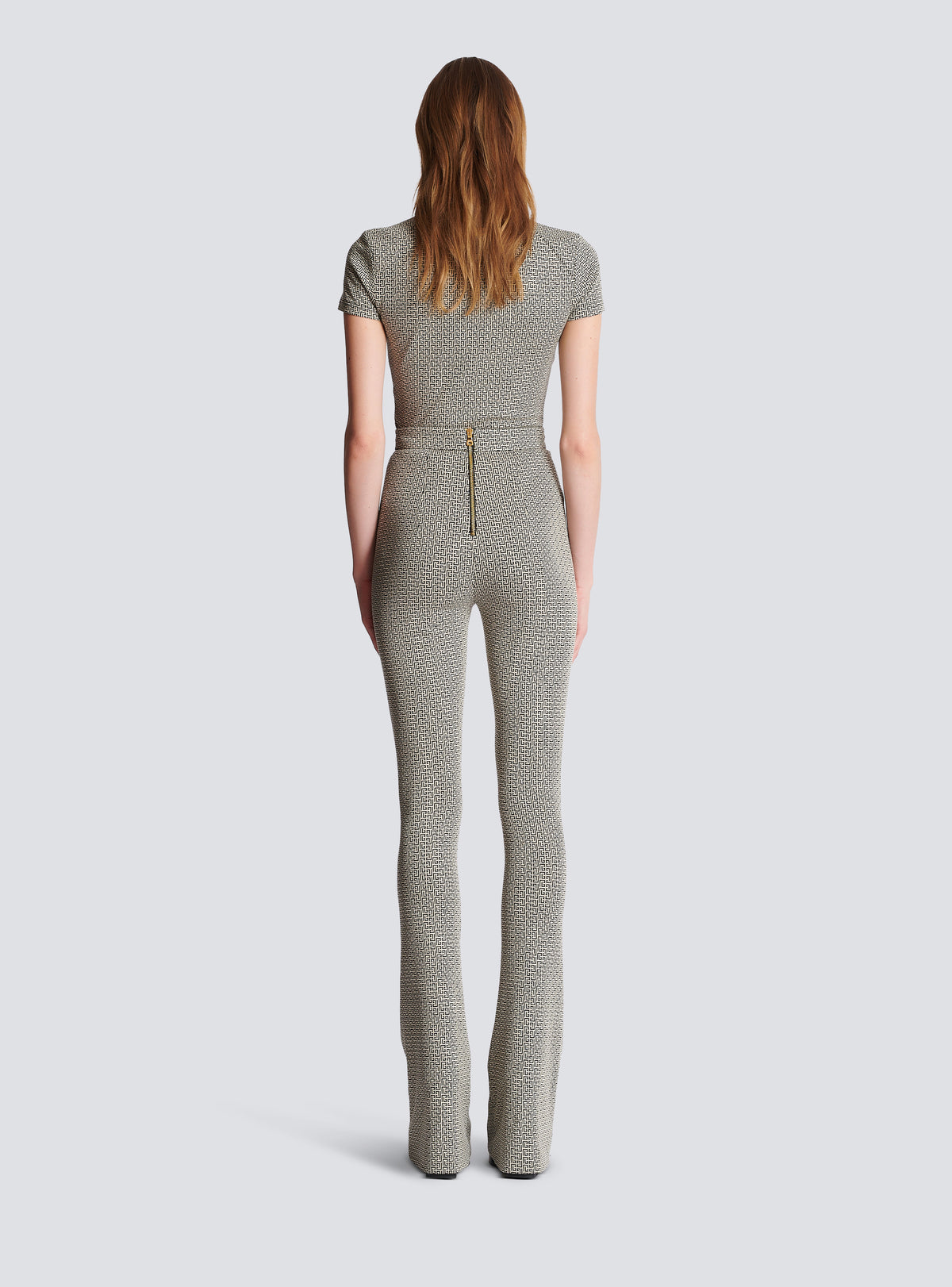 Pantalon flare en jacquard monogramme - Ivoire & Noir