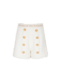 Short taille haute en tweed brodé  - Blanc & Or