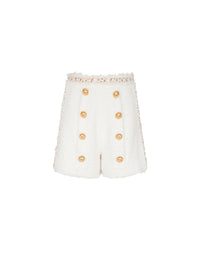 Short taille haute en tweed brodé - Blanc & Or