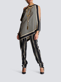 Pantalon drappé asymétrique en soie - Noir & Ivoire