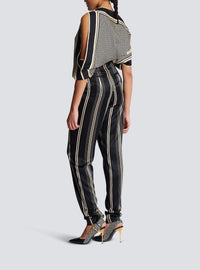 Pantalon drappé asymétrique en soie - Noir & Ivoire