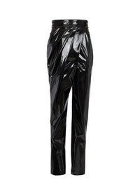 Asymmetric draped vinyl trousers - Black