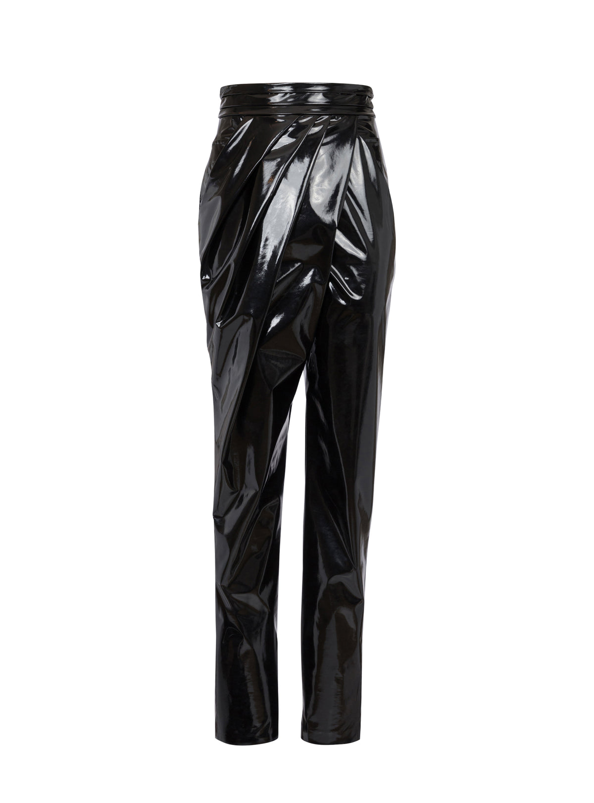 Asymmetric draped vinyl trousers - Black