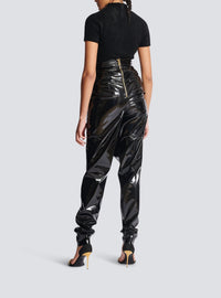 Asymmetric draped vinyl trousers - Black