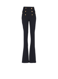 Pantalon taille haute en tweed à chevrons - Bleu Marine Foncé
